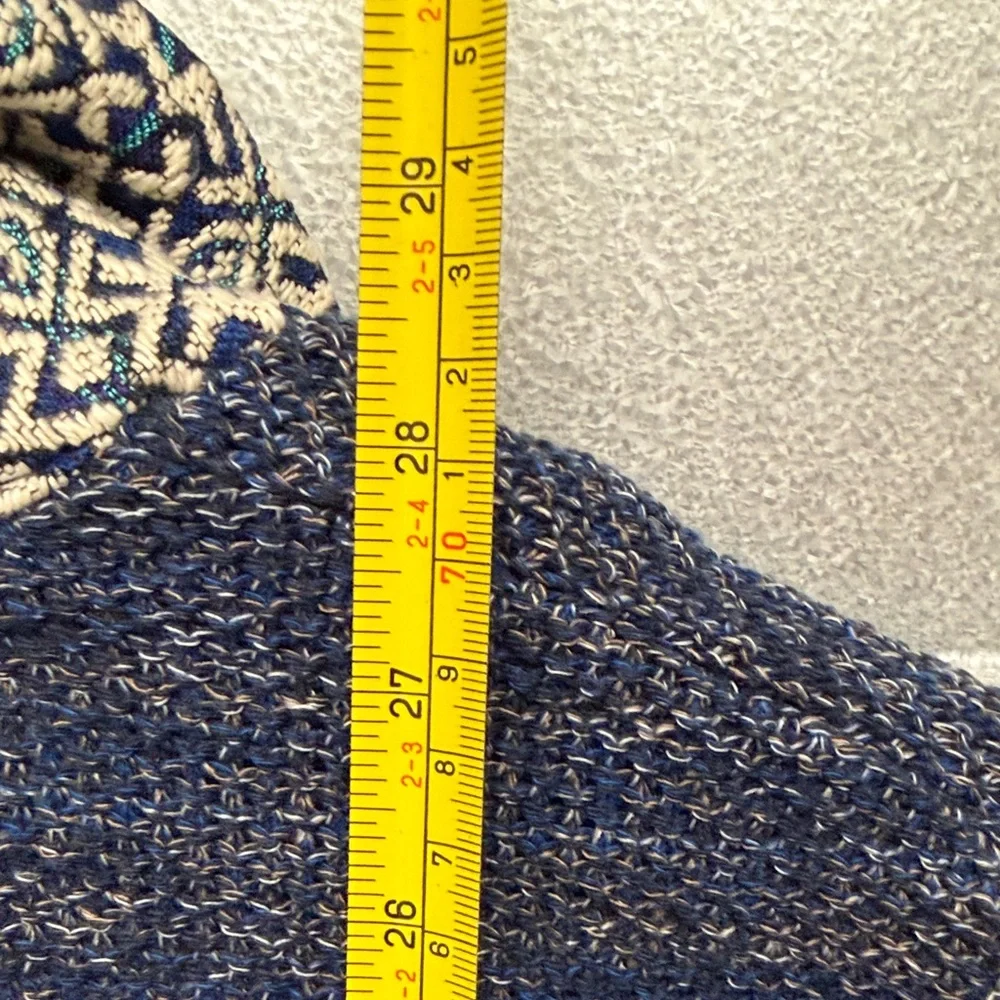 ZARA Mens Blue Aztec Collared Knit Cardigan Sweater‎ Pockets Preppy Academia Med